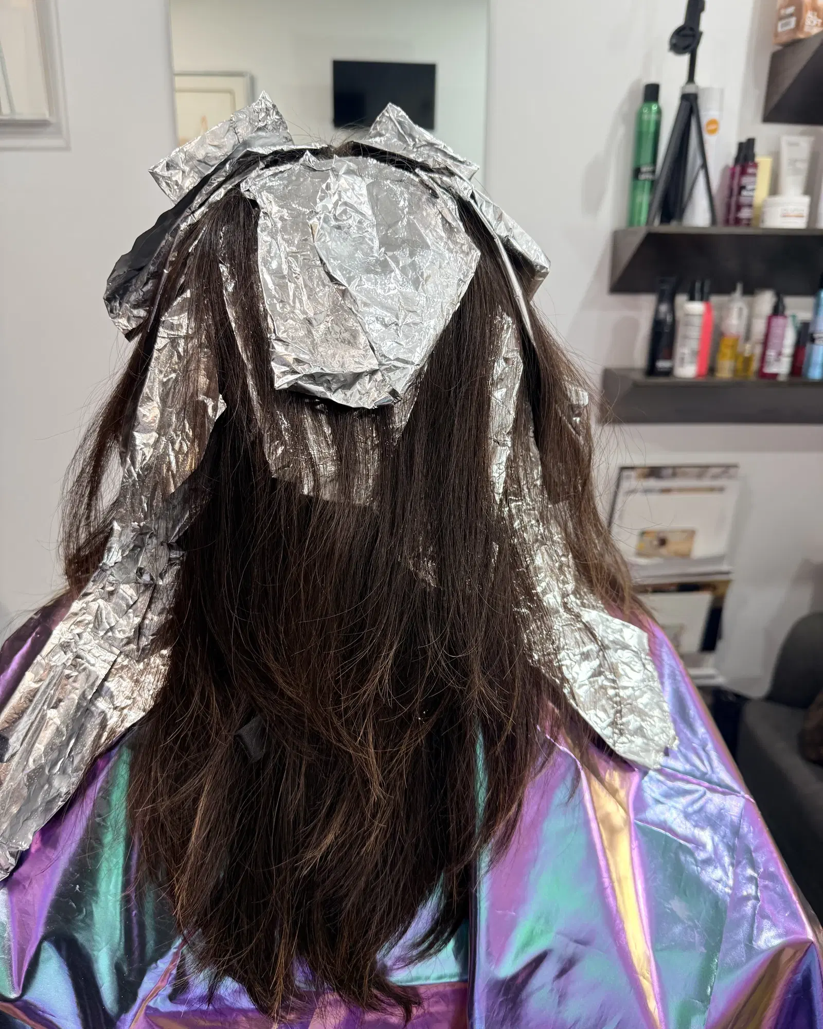 Foils placed for face-framing highlights