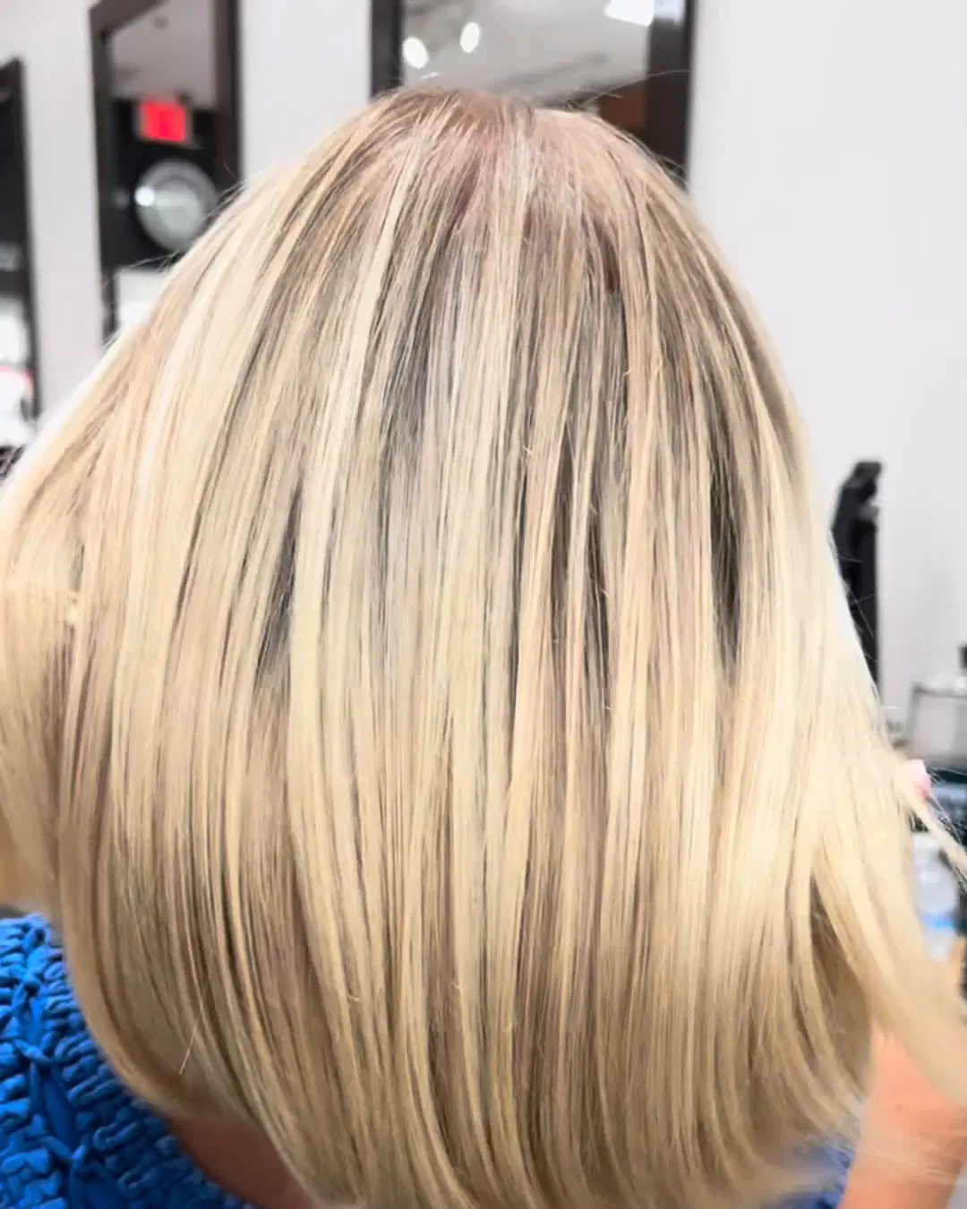 Even, luminous blonde on a long bob